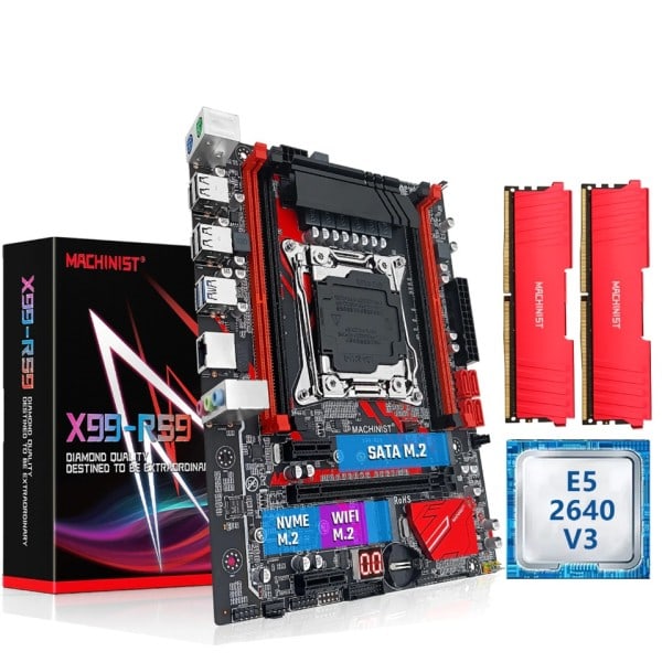 X99 Moderkort LGA 2011-3 Set Kit Med Intel Xeon E5 2640 V3 CPU 16GB(2*8G) DDR4 ECC RAM