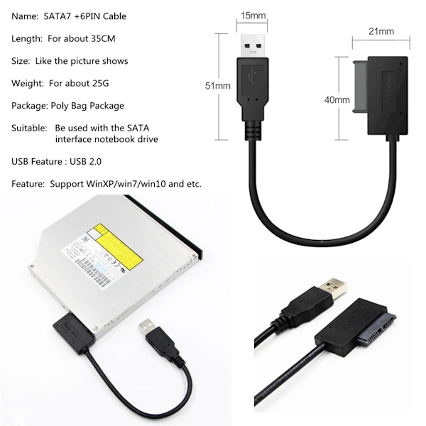 Mini Sata II 7+6 13Pin Adapter Omvandlare Kabel För Laptop CD/DVD ROM Slimline Drive Converter