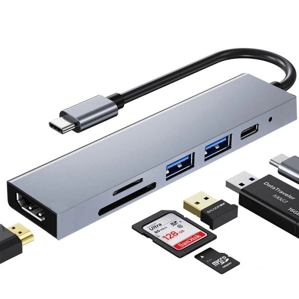 USB 3.1 Type-C Hub Til HDMI Multi Splitter Adapter 4K Thunderbolt 3 USB C Hub med TF SD Reader Slot