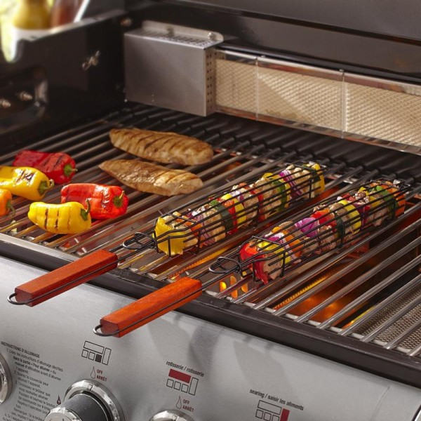 4 stk/sett  Bærbar BBQ Grilling kurv rustfritt stål nonstick grill grill kurv