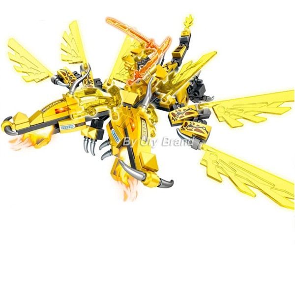 4in1 Ninja Golden Warrior Robot Mech 2 Päät Lentävät Lohikäärmeet Set Fighter Figuurit Rakennus palikat lelut