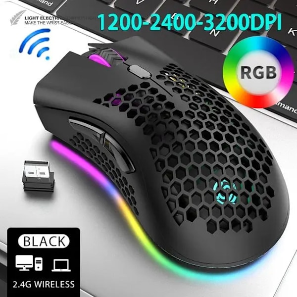 Laddningsbar Gaming Mus USB 2,4G Trådlös RGB Lätt Honeycomb Gaming Mus