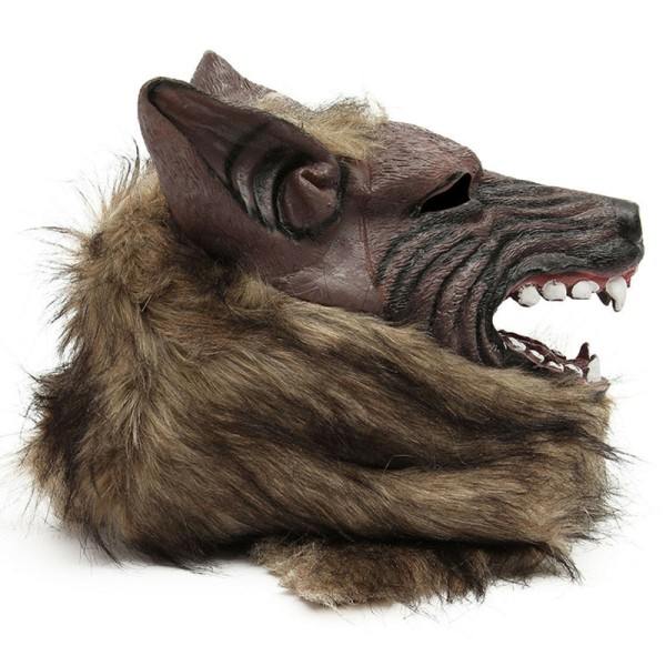 Halloween latex gummi varg huvud hår mask varulv handskar kostym fest läskigt inredning