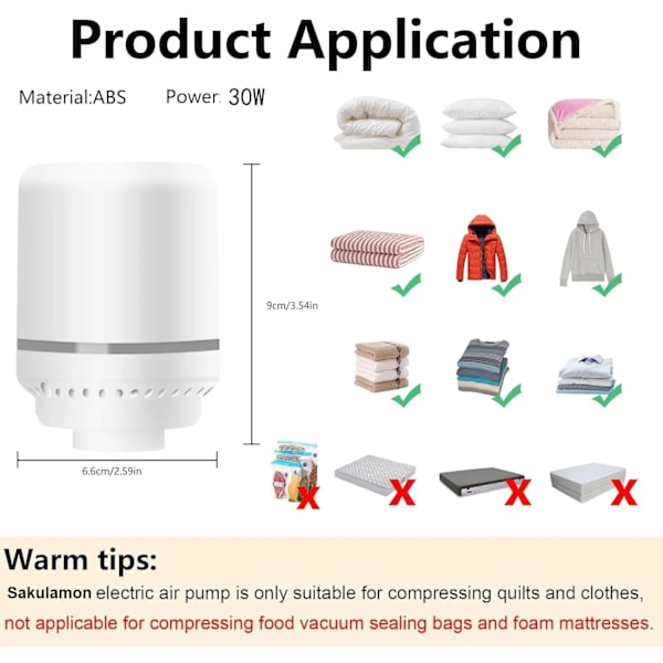 Elektrisk luft pumpe til vakuum poser egnet til tøj opbevaring poser arbejdsbesparende kompression værktøj