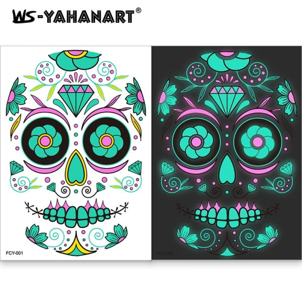 Kasvohoito tatuointi tarra  Bicolor luminesenssi  Vesi paperiin  Aikuiset ja lapset  Halloween pääsiäinen joulu  Rave bileet