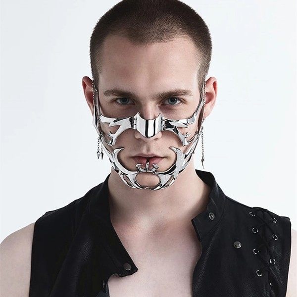 Gootti naamio  Cyber punk neste epäsäännöllinen hopea väri ontto naiset miehet juhla korut tarvike