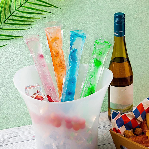 100 stykker Engangs Is Pop Mug Taske Stor Frys Popsicle Forseglede poser DIY Juice Yogurt Smoothie Taske Med tragt