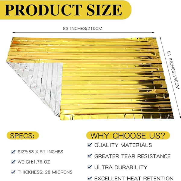 20 bitar Utomhus Nödläge Guld-Sliver Survival Fit Vattentät 130X210Cm