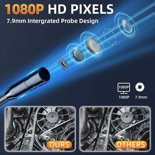 Industri Endoskop Kamera 8mm HD1080P 4,3tommer IPS Skjerm 1080P Rør Inspeksjon Kamera