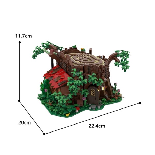 Keskiaikainen metsä keiju mökki rakennus korttelin sarja kanto kota puu lelu