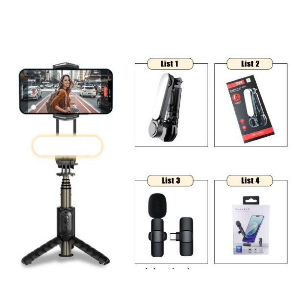 Trådløs Bluetooth Selfie Stick Stativ Håndholdt Gimbal Stabilizer Monopod Med fyld lys lukker