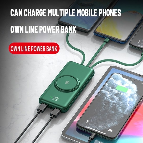 Trådlös snabb laddning Strömbank 80000mAh Bärbar Digital Display Extern Batteri Inbyggd kablar