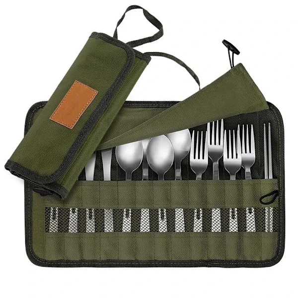 Utendørs Camping Bestikk Oppbevaring Veske Bærbar Roll Up Pouch Veske Bestikk Oppbevaring Vann Resistent Etuiet