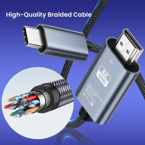 USB C til HDMI kabel 4K 30Hz 6.6 FT Ultra High Definition USB Type C HDMI konverter for hjemme kontor