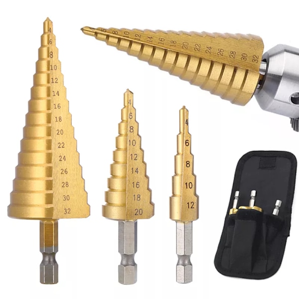 4-32 mm 4-20 mm HSS Titanium Coated Trin Bor Bit Høj Speed Stål Metal Træ Hul Fræser Konus Boring Værktøj