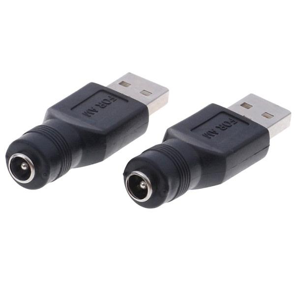 2 stk Sort USB Hunn Til 5,5mm X 2,1mm Hunn DC Strøm Konverter Lader Adapter