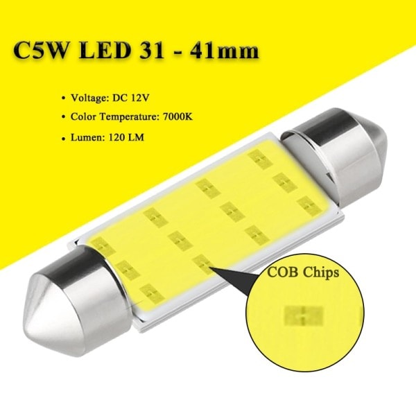 1 PCS C5W  Festoon  LED polttimot COB 12SMD 12V 7000K valkoinen auto sisustus kupoli luku ajokortti kilpi valot