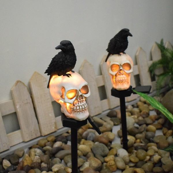 Halloween Udendørs Lys Vandtæt Solar Kranium Have Stak Lys Ravn Skelet Hoved Dekoration