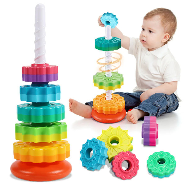 Montessori Roterande Regnbåge Torn Baby Staling Pussel Leksaker Säkerhet och Miljöskydd Färgade Barn's Leksaker