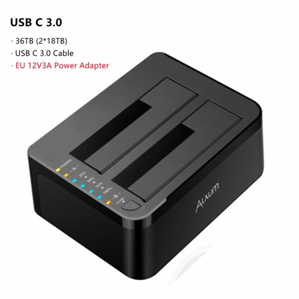 Kaksipaikkainen kiintolevy telakka 2,5% 2F3,5 tuumainen HDD SSD SATA USB C 3.0 HDD telakka asema