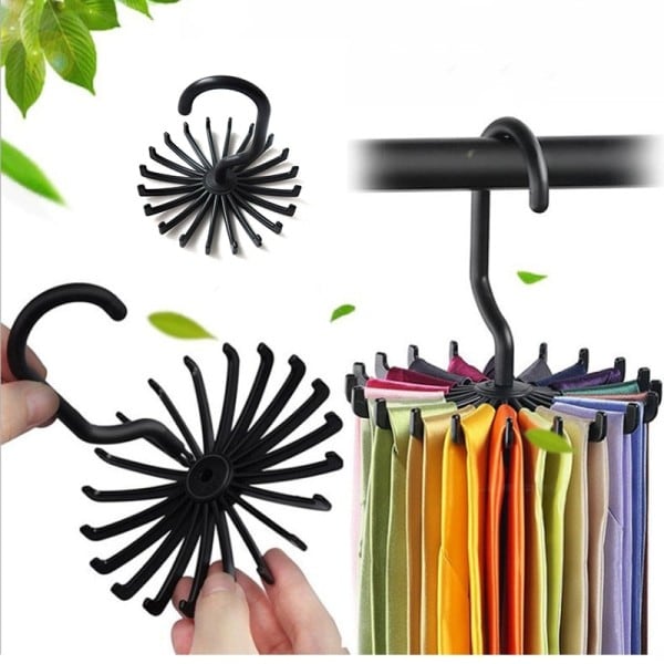 20 Claw 360 Degree Svart Slips Rack Plast Multifunktionell Roterande Rack Scarf Bälte Smycken Samling Rack