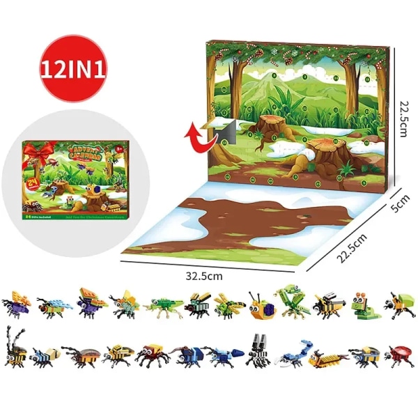 Eläimet hyönteiset rakennus tiilet malli tee-se-itse rakennus palikat joulu adventti kalenteri laatikko lelu