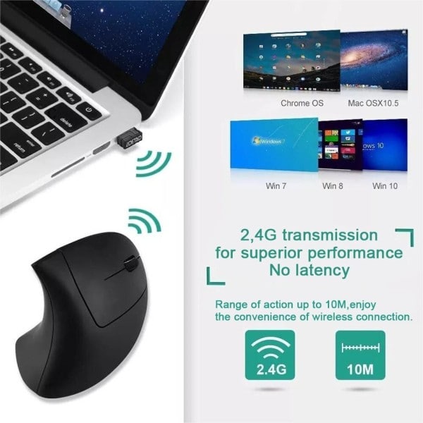 Vertikal mus Ergonomisk 2,4GHz Trådlös Optisk Möss 3 Justerbara  6 knappar för bärbar dator PC dator skrivbord