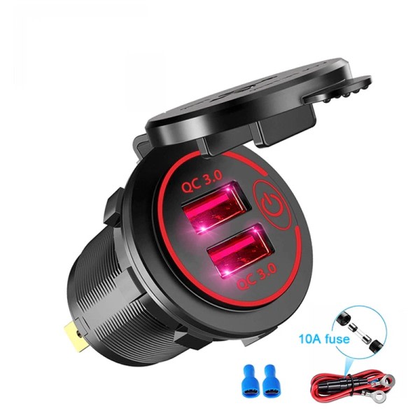 Dubbel USB Bil Laddare Uttag Vattentät 12V/24V QC3.0 USB ABS Snabb Laddare Uttag Strömuttag med Touch Switch