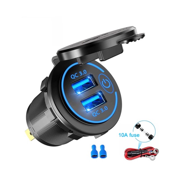 Dobbelt USB Bil Oplader Socket Vandtæt 12V/24V QC3.0 USB ABS Hurtig Oplader Socket Strøm Udtag med Touch Switch