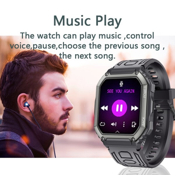 Smart Watch Menn Big Batteri Musikk Play Fitness Tracker Bluetooth Dial Call Sport Smartwatch Men