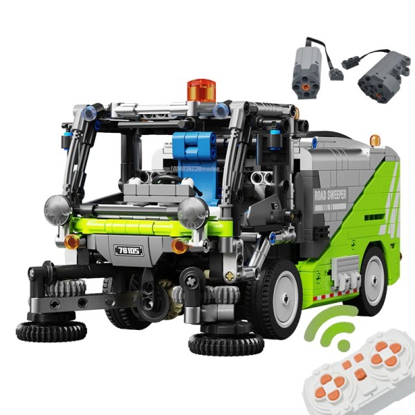 Teknisk MOC Sweeper Lastbil Bygningsblokke By Enginering Fjernbetjening Køretøj Klodser Legetøj