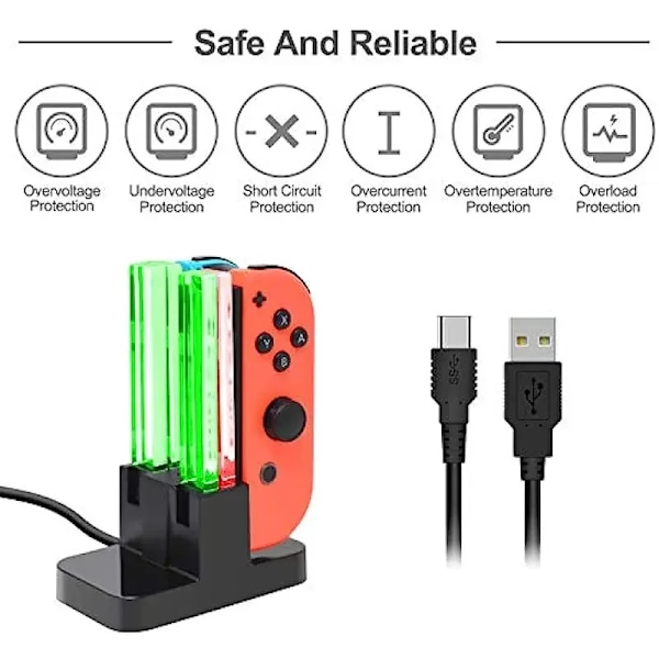 Strömbrytare 4 Styrare Laddare LED Indikator Laddning Dock Station för Nitendo Switch
