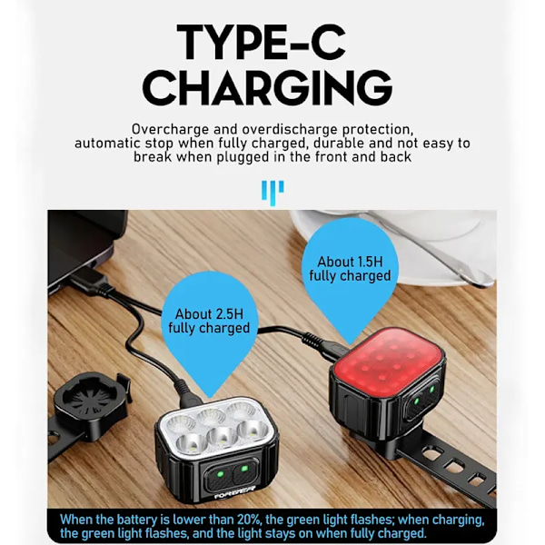 2 kpl polkupyörä Q6 valo setti pyörä LED etu taka valot USB lataus MTB maantie pyörä kohovalo lamppu pyöräily valo