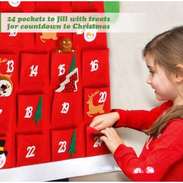 Advent kalender stoff jul hengende anheng nissen filt pynt diy advent kalendere