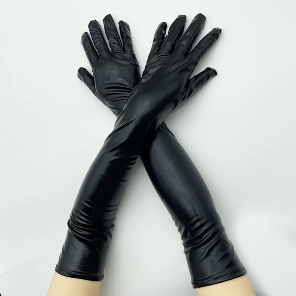 Voksen Lang Patent Skinn Belagt Stang Dance Performance Hansker
