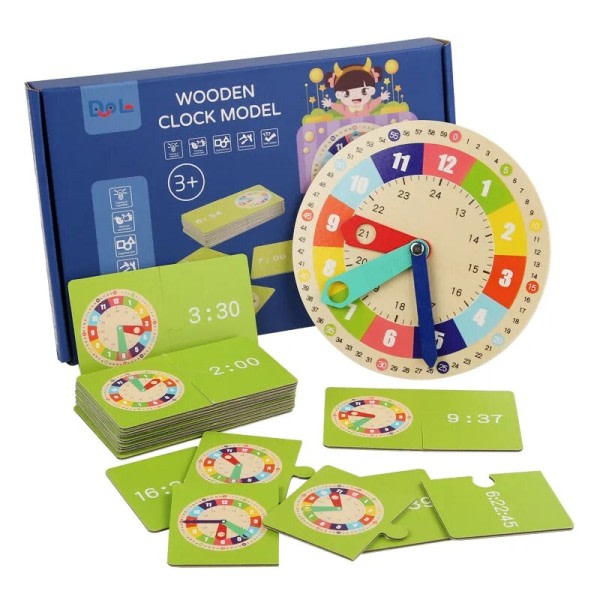 Tre klokke modell undervisningshjelp woodiness montessori læring klokker med kort