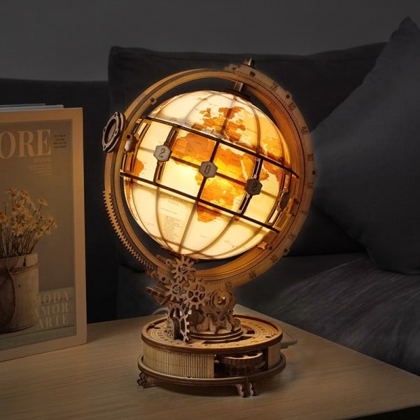 Luminous Wooden Globe 3D Puzzle Spel Montage Modell Buliding Kits Leksaker