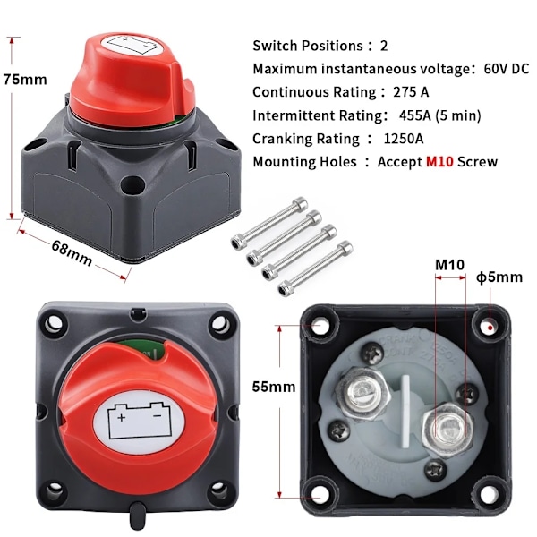 Batteri Koppla bort Switch 12V 24V 300A Bil Isolator Koppla ifrån Rotary Switch 2 och 3 Position Cut Off Switch for VR Camper Båt