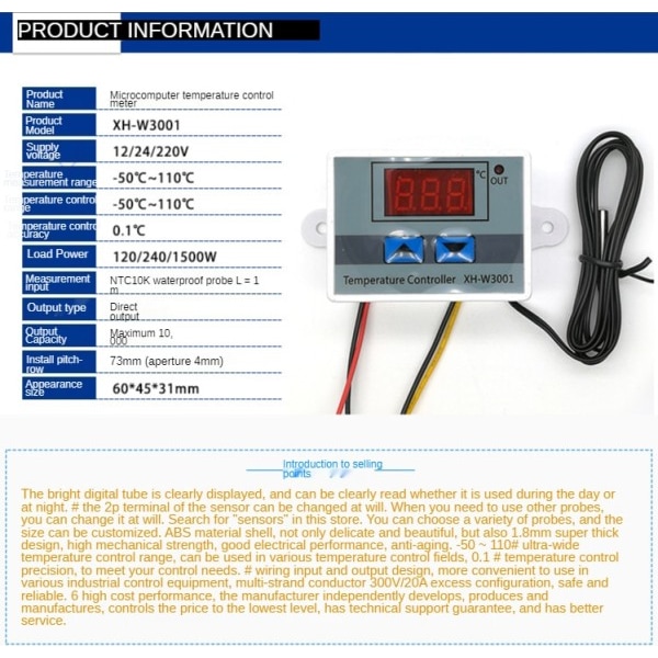12V120W Mikrodator digital display temperatur kontroll omkopplare