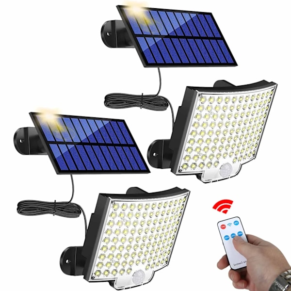 2 deler 106LED Solar Lys Utendørs Vanntett med Bevegelsessensor Fomlys Fjernkontroll 3 Modi for Terrasse Garasje Bakgård Solar Lampe