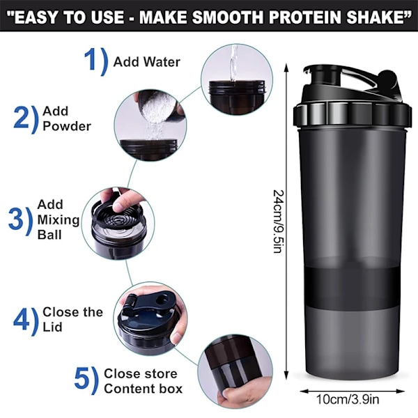 3 lager Shaker Protein Flaska Pulver Shake Kopp Vatten Flaska Plast Mixing Kopp Kropp Byggning Träning Flask shaker kopp