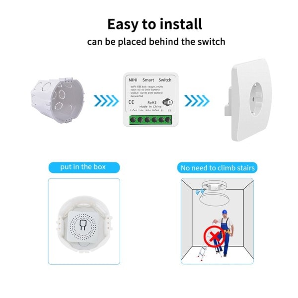 Smart MIni Switch Interruptor Fungerar med Alexa Google Home 2 Way Voice Control