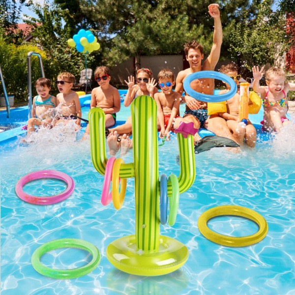 Utomhus Sim Pool tillbehör Uppblåsbar Kaktus Ring Toss Spel Set Flytande Pool Leksaker