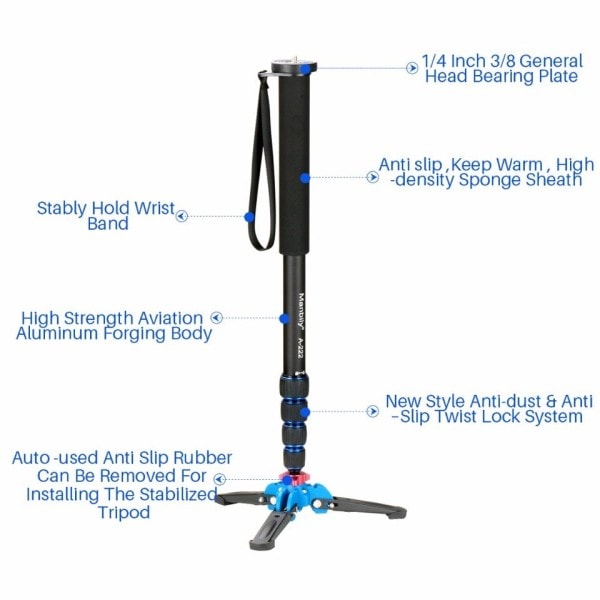 Ammattimainen alumiini kamera jalusta 65 tuumaa 5 osaa Manbily video monopod Canonille Nikon DSLR Gopro 6 toiminta kamera