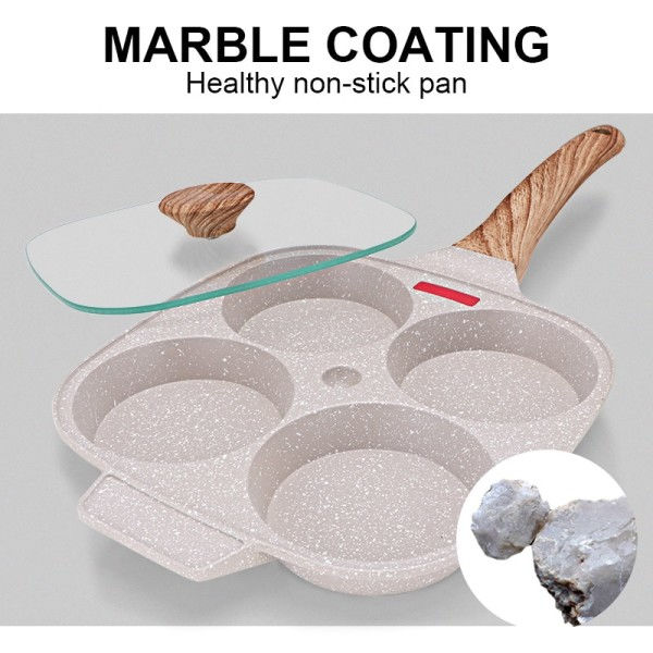 Non-stick æg stege pande med visuel glas låg 4-hullers pandekagemaskine