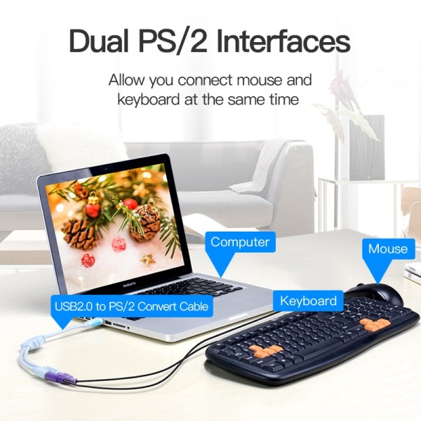 Vention USB Omvandlare Kabel för tangentbord mus USB hane till PS2 hona omvandlare adapter kabel för bärbar dator anslut tangentbord USB