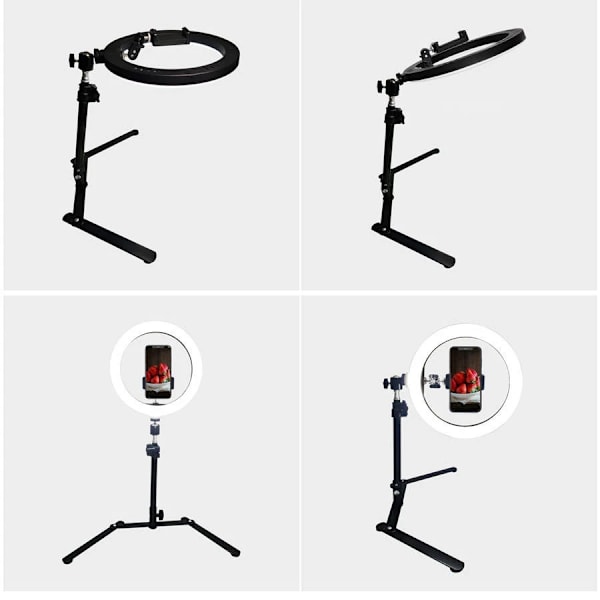 Desktop Overhead Stativ  for video opptak med led ring lys lampe bord stativ stativ med mobil telefon holder