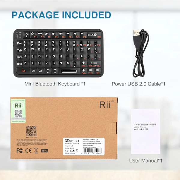 Bluetooth tangentbord mini trådlöst tangentbord mus fjärr pekplatta