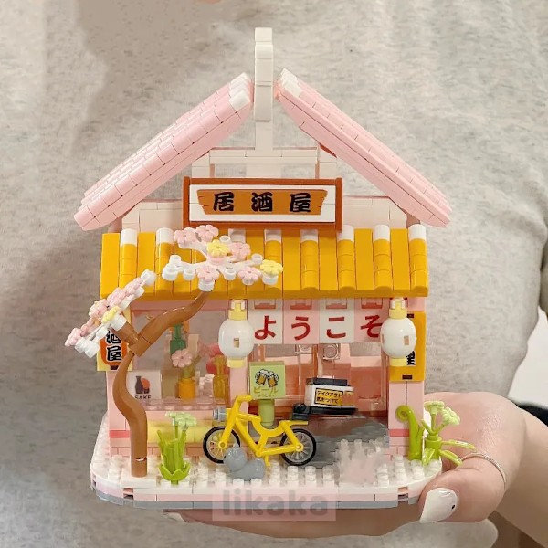 Kreativ Blomster Hus Bygning Klosser Leker Jernbane Kirsebær Blomster Modell Klosser Mini Klosser Leker