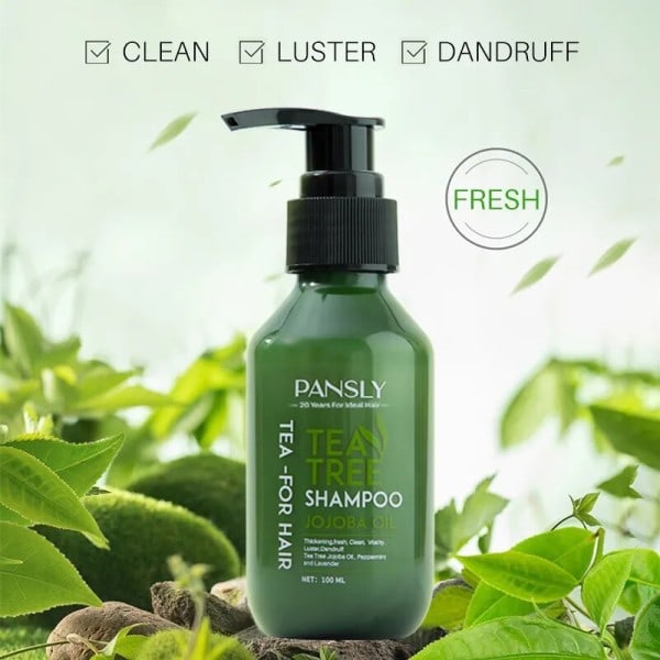Tee puu happo hius shampoo laventeli tuoksu parantaa päänahkaa terveyttä hiusten volyymia ja kiiltoa